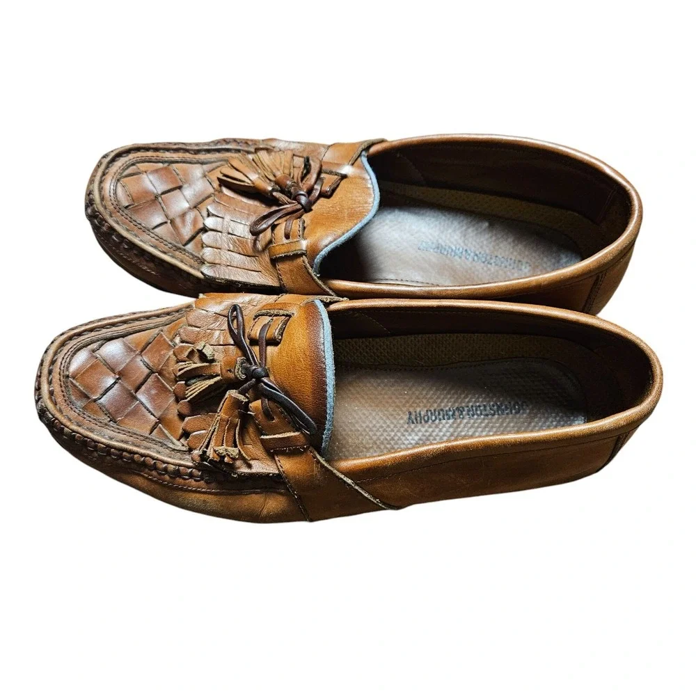 Johnston & Murphy Loafers Mens Brown Leather Tasseled Basket Weave Size 10 M‎